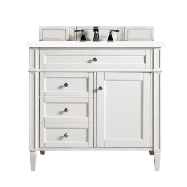 James Martin Vanities Brittany 36.0 in. W x 23.5 in. D x 34 in. H Bathroom Vanity in Bright White with White Zeus Quartz Top