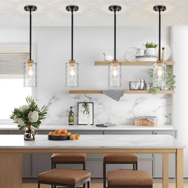 Jasslynn 1-Light Clear Pendant Light with Hammered Glass Shade for Kitchen Island, Dining Room, No Bulbs Included
