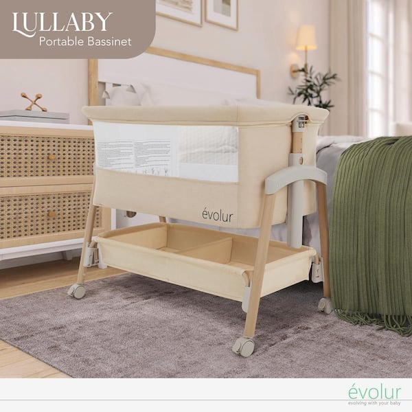 Evolur Beige Lullaby Portable Bassinet with wheels 3993EV-BG