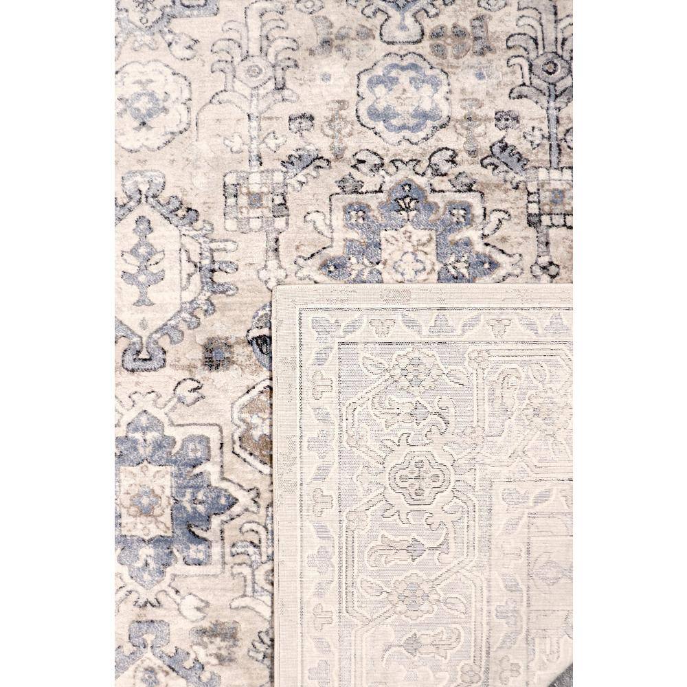 Beige and Blue 6' Square Stain-Resistant Synthetic Area Rug