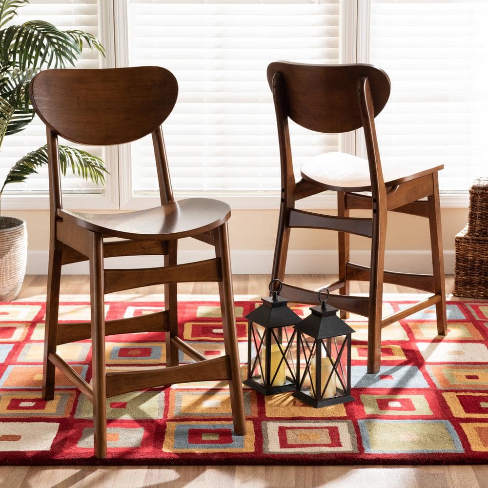 Katya Walnut Brown Wood Adjustable Counter Stools, Set of 2