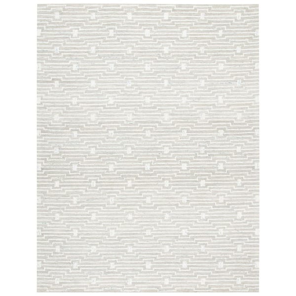 SAFAVIEH Micro-Loop Light Grey/Ivory 8 ft. x 10 ft. Striped Area Rug