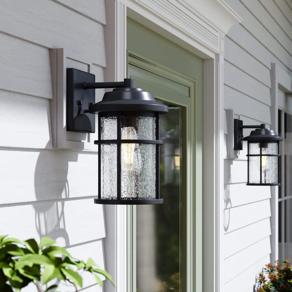 11.92 in Black Light Sensing Dusk to Dawn Outdoor Hardwired Wall Lantern Scone with No Bulbs Included (2-Pack) price history on PriceWatchPro