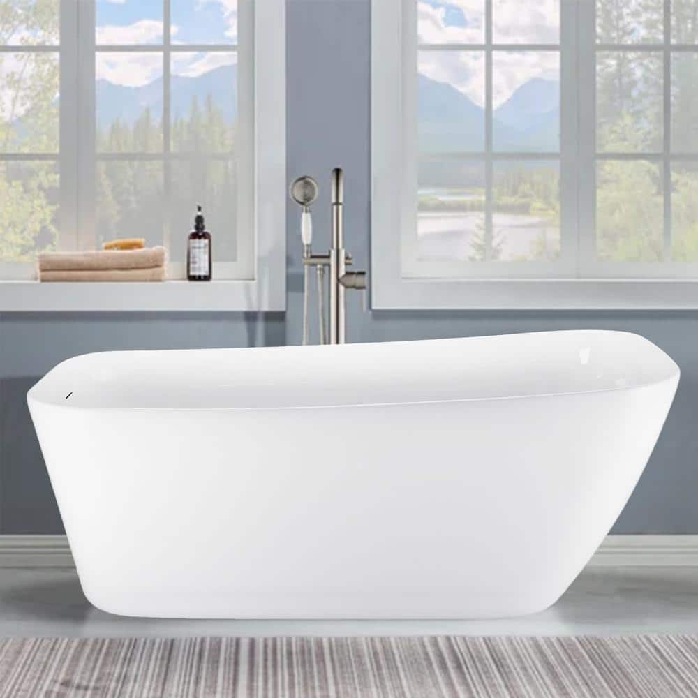 66 in. Acrylic Rectangular Flatbottom Freestanding Soaking Bathtub in Gloss