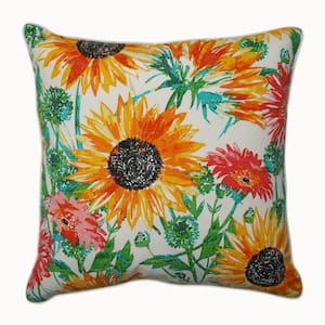 Floral Yellow Square Outdoor Square Throw Pillow