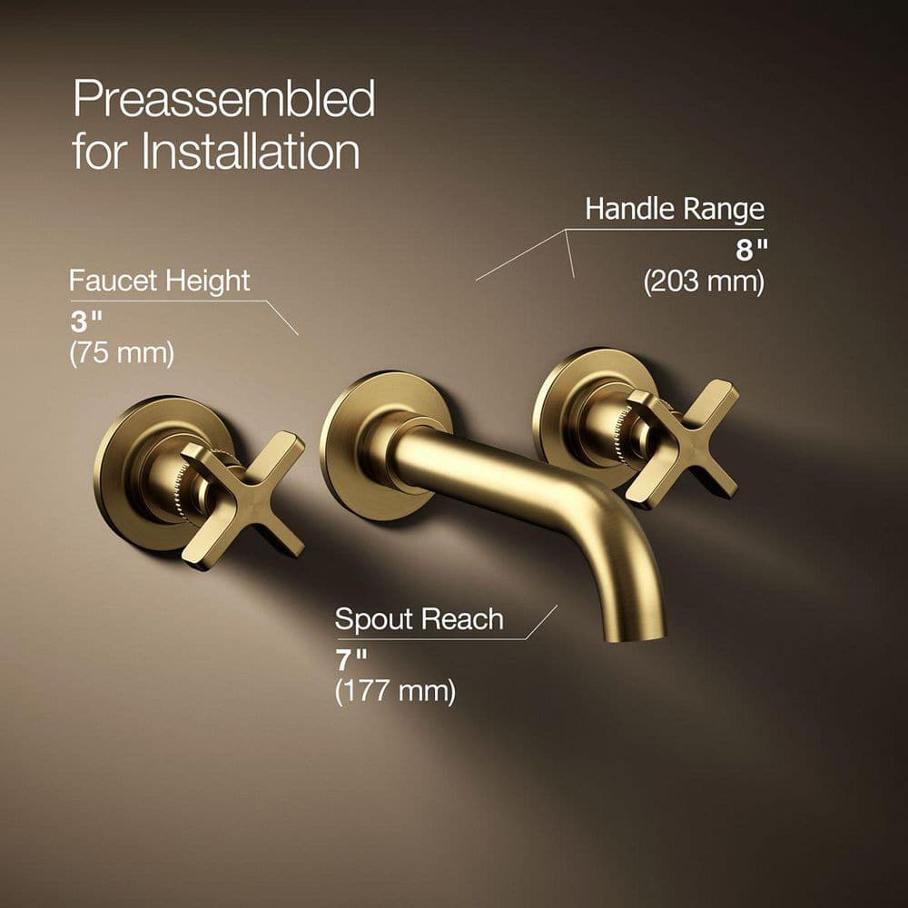 Vibrant Brushed Brass Wall-Mount Bathroom Faucet Set