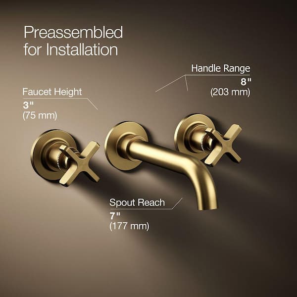 KOHLER Castia By Studio McGee Wall-Mount Bathroom Sink Faucet Trim 1.2 GPM in Vibrant Brushed Moderne Brass