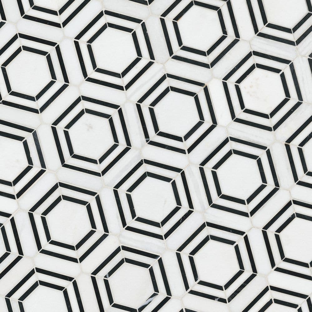 Bianco Hexagon Polished Marble Mosaic Tile Sheet