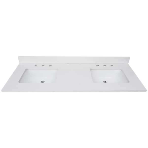 Avanity 61 in. W x 22 in. D Quartz White Rectangular Double Sink Bathroom Vanity Top in Everest White
