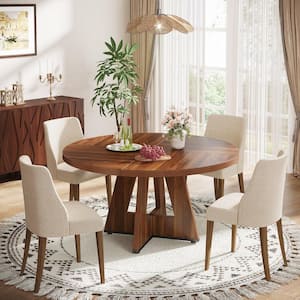 Roesler Farmhouse Walnut Wood 47 in. W Pedestal Round Dining Table without Chairs, Kitchen Dining Table Seats 4