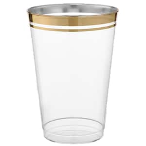 12 oz. 2-Line Gold Rim Clear Disposable Plastic Cups, Party, Cold Drinks, (100/Pack)