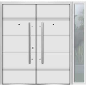 1705 84 in. x 80 in. Left-Hand/Inswing Sidelite Exterior Black Window White Steel Prehung Front Door with Hardware