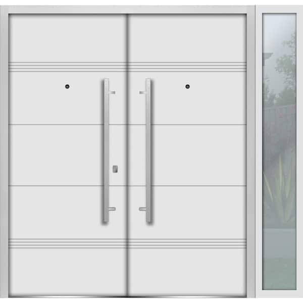 VDOMDOORS 1705 84 in. x 80 in. Left-Hand/Inswing Sidelite Exterior Black Window White Steel Prehung Front Door with Hardware