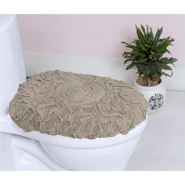HOME WEAVERS INC Bell Flower Collection 100% Cotton Bath Rug, 18x18 Toilet Lid Cover, Linen