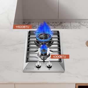 12 in. Gas Cooktop in Stainless Steel with 2 Burners including 11500 BTUs Power Burners