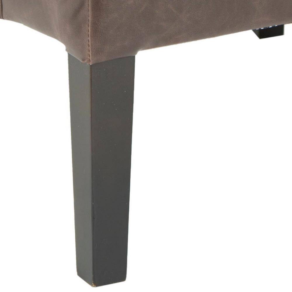 Antique Brown High Back Leather Upholstered Dining Side Chair