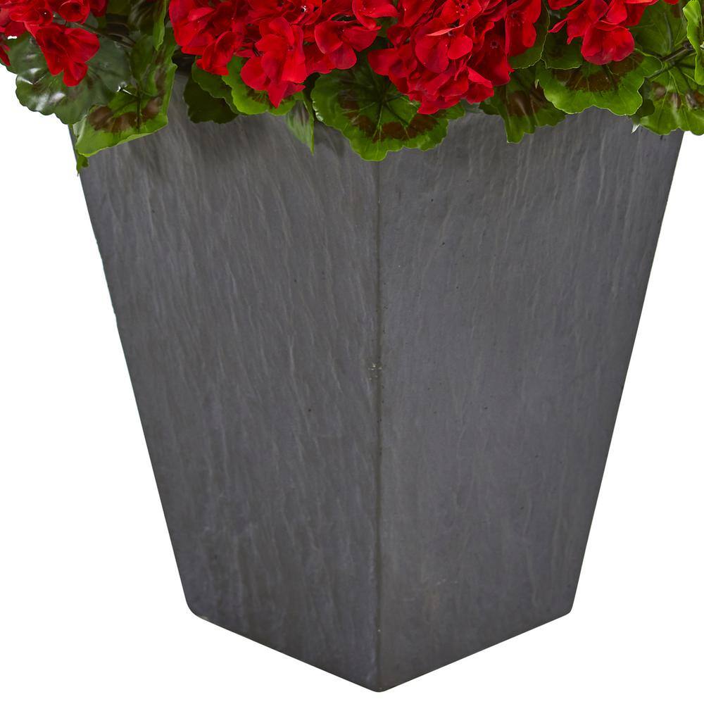 Red Geranium Artificial Plant in Gray Clay Planter