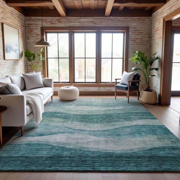 Mayfield Premium Machine Washable Abstract AMF1141 Seafoam 8 ft. x 10 ft. Area Rug