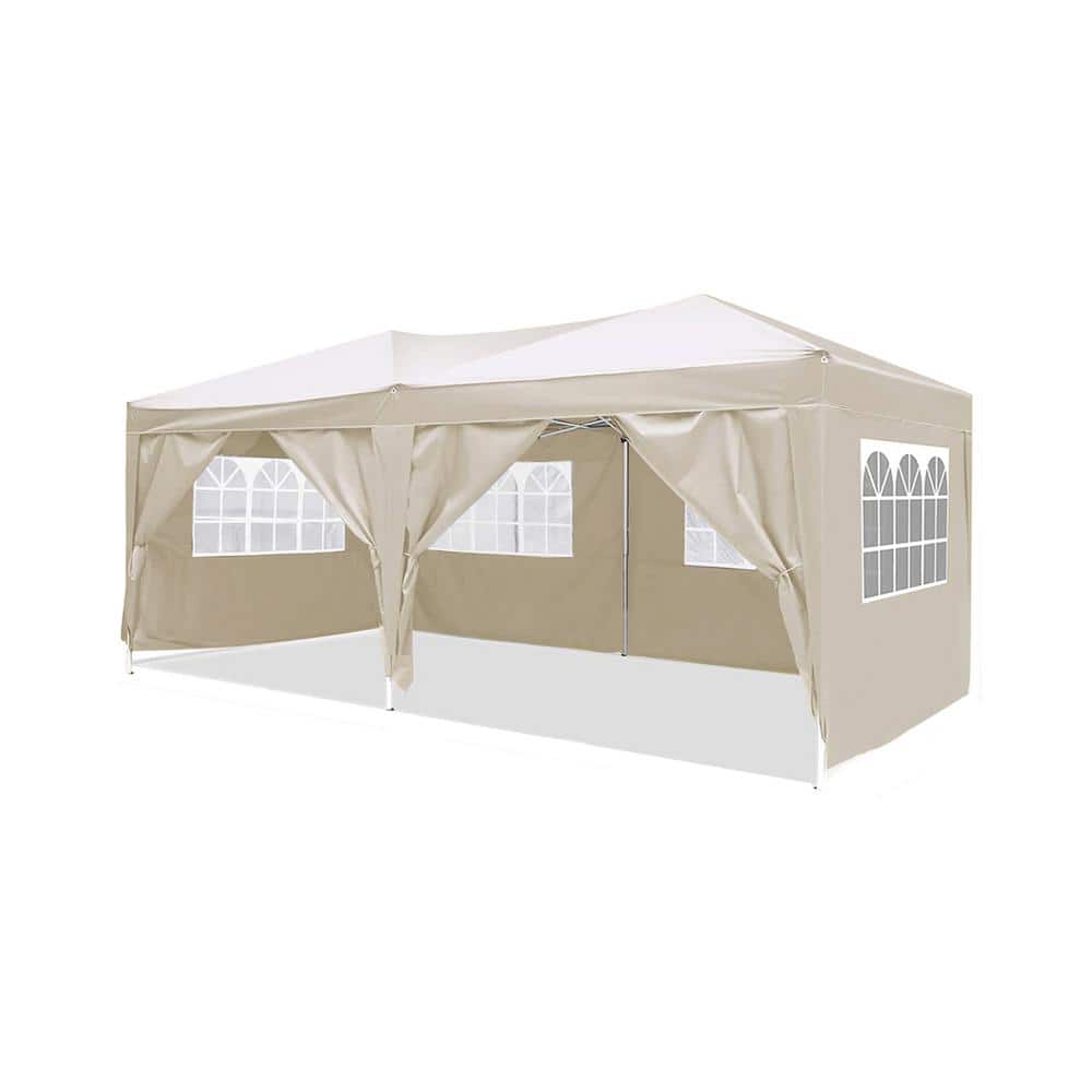 10 ft. x 20 ft. Beige Outdoor Portable Folding Wedding Party Pop Up Canopy 