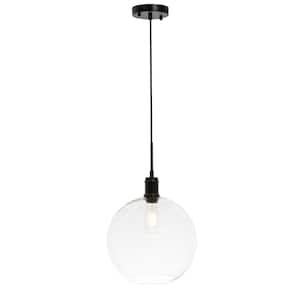 Timeless Home Eduardo 1-Light Pendant in Black with 12.5 in. W x 11.5 in. H Clear Glass Shade