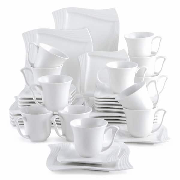MALACASA AMPARO Series 36-Piece White Ceramics Dinnerware Set Plates Serice for 12