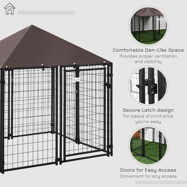 PawHut D02-031 Black Metal Lockable Dog House Kennel with Water-Resistant Roof - 3