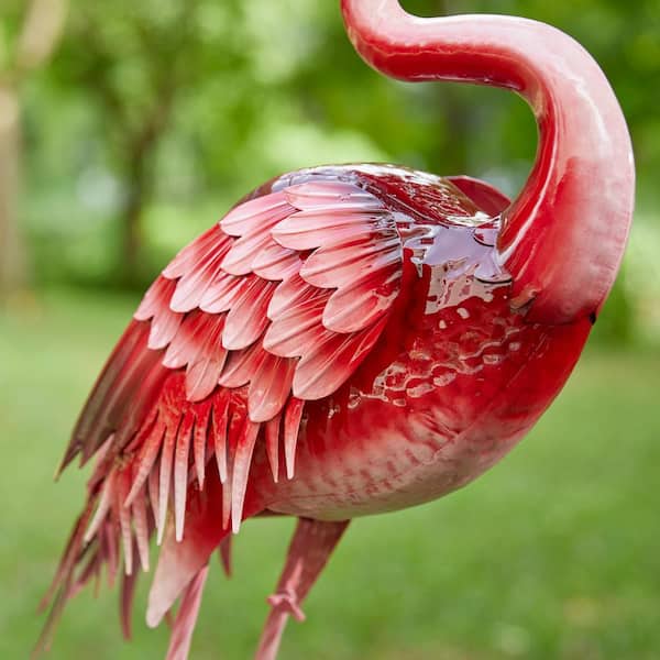 Glitzhome 35.25 in. H Metal Standing Flamingo Garden Statue with