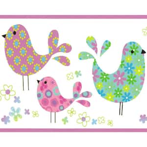 Falkirk Brin II Purple, Blue, Green, Pink Birds, Flowers Kids Prepasted Wallpaper Border