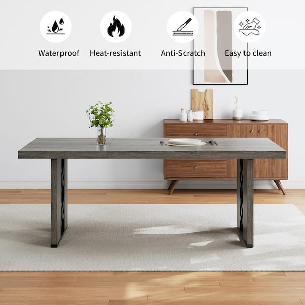 Fashionさん　专用Table GOJANE 7-Pieces Rectangular Gray MDF Top Dining Table Set Seating