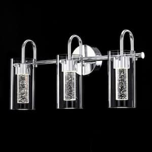 Romance 22 in. 3-Light with Chrome Vanity-Light and Crystal-Clear Glass Shade
