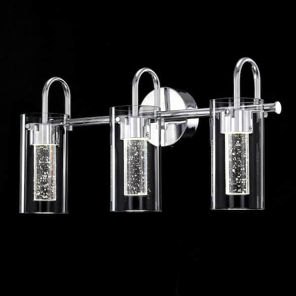 Hukoro Romance 22 in. 3-Light with Chrome Vanity-Light and Crystal-Clear Glass Shade