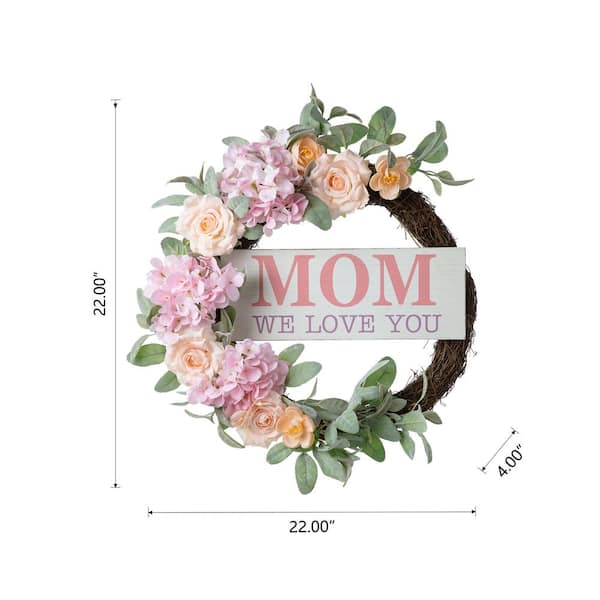 Glitzhome 22D Mother's Day Floral Wreath