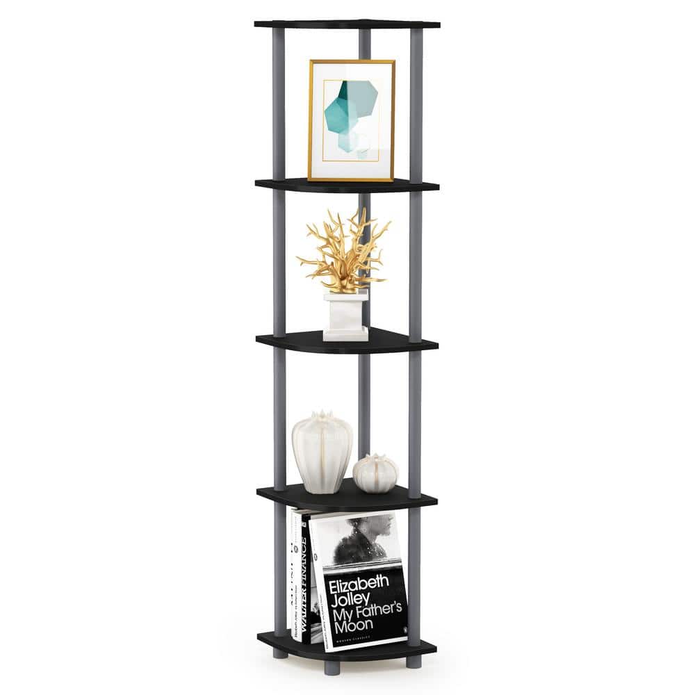 Sleek 5-Tier Black & Grey Corner Shelving Unit for Versatile Storage