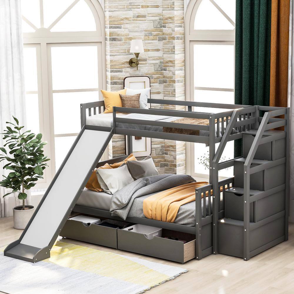 Alaina Twin Over Full Bunk Bed With, Gray Full Over Full Bunk Beds