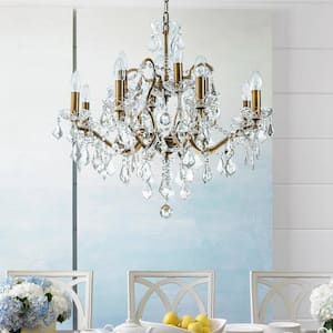 26 in. 12-Light Antique Gold Classic/Traditional Chandelier Glam Crystal Lighting Fixture (2-Tiered)