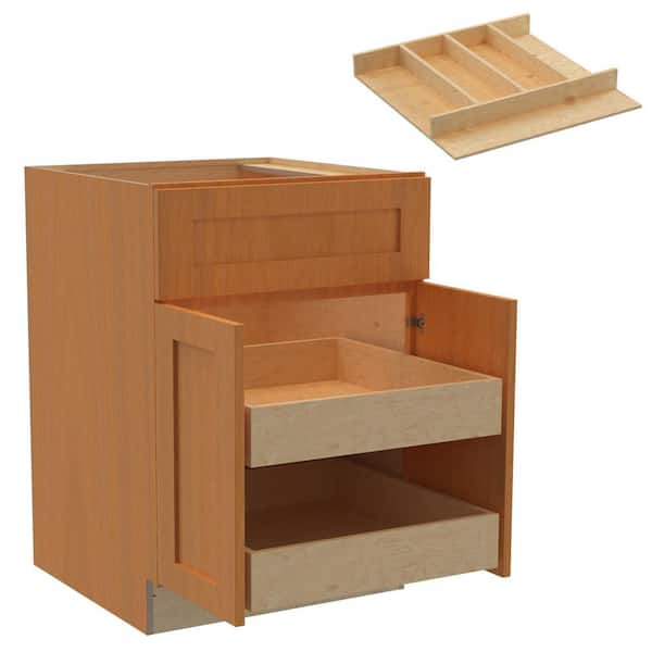 Home Decorators Collection Newport 24 in. W x 24 in. D x 34.5 in. H Assembled Plywood Base Kitchen Cabinet in Cinnamon with 2ROT Utility Soft Close