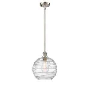Athens Deco Swirl 1 Light Brushed Satin Nickel Globe Pendant Light with Clear Deco Swirl Glass Shade