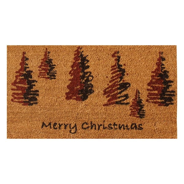 Rubber-Cal Merry Christmas "Scottish Fraser Fir Forest" 18 in. x 30 in. Coir Door Mat
