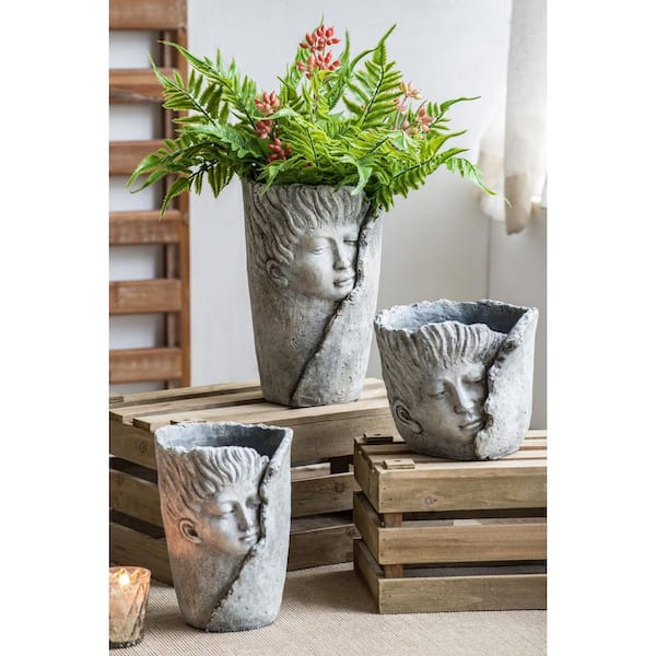 6.5 in. Gray Cement Ceramic Multipurpose Oval Outdoor Garden Planter  (4-Pack) LW2078P323697x4 - The Home Depot