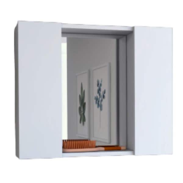 Aoibox White 23.60 in. x 5.40 in. Rectangular Medicine Cabinet with Mirror and Double Door