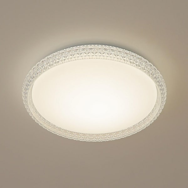 16 in. White Modern Selectable 3CCT Integrated LED Flush Mount Ceiling Light with Crystal Shade for Living Room Bedroom
