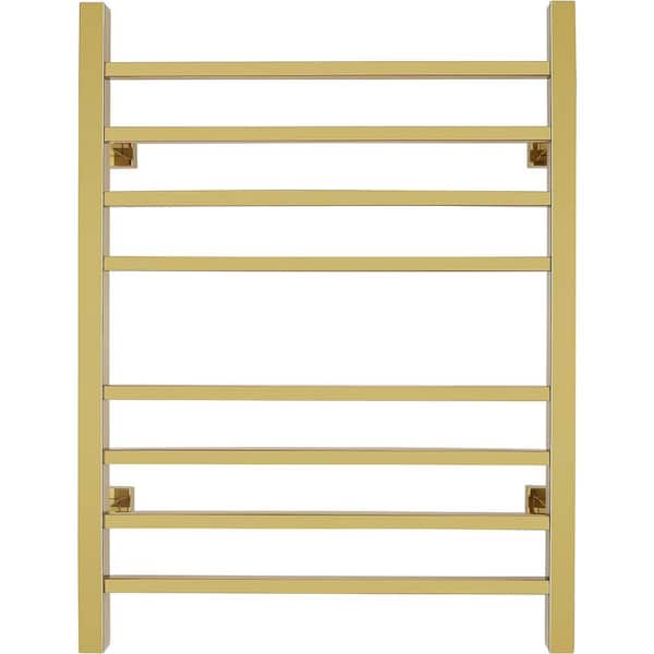 PRIMEPLUS 8-Bar Square Bar Plug-In/Hardwired Towel Warmer Smart Touch Screen Digital Display Waterproof in Gold