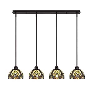 Albany 60-Watt 4-Light Espresso Linear Pendant Light with Ivory Cypress Art Glass Shades and No Bulbs Included