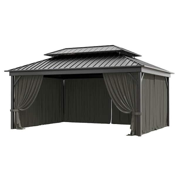 12 ft. x 16 ft. Universal Outdoor Privacy Curtains, Gazebo Replacement with Zipper Grey (4-Side Curtain Only)