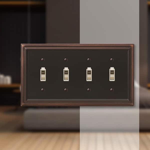 Continental 4 Gang Toggle Metal Wall Plate - Aged Bronze
