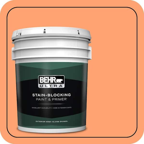 BEHR ULTRA 5 gal. #P210-5 Cheerful Tangerine Semi-Gloss Enamel Exterior Paint & Primer