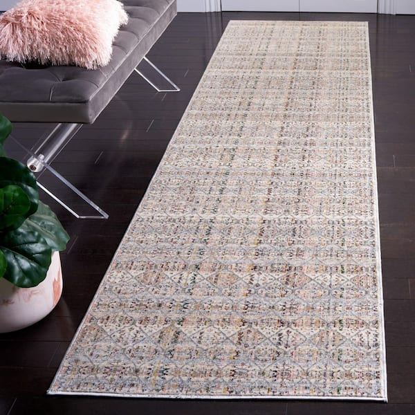 Princeton 3 ft. x 10 ft. Ivory/Blue Striped Ornate Runner Rug