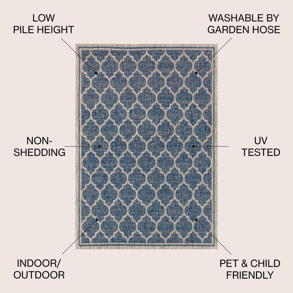 Navy and Gray 4' x 6' Synthetic Trellis Area Rug