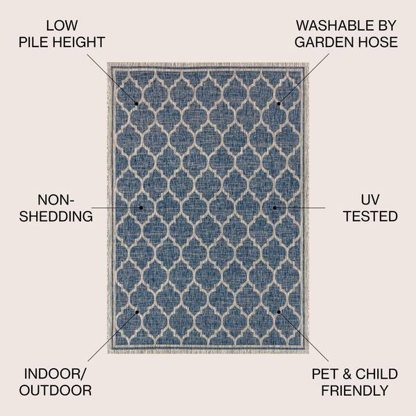 5' x 7' Blue and Gray Moroccan Indoor Outdoor Area Rug 5' x 7' Blue and Gray Moroccan Indoor Outdoor Area Rug