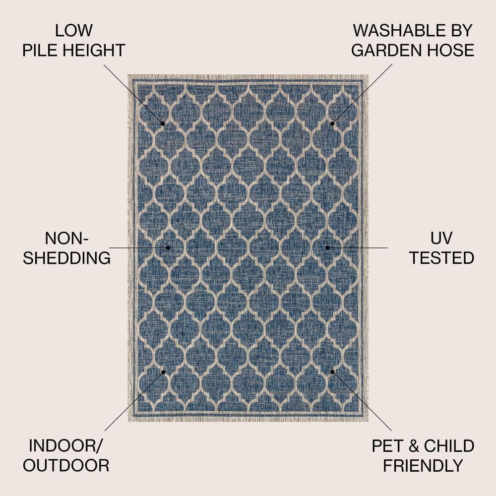 Navy/Gray Moroccan Trellis 9' x 12' Reversible Indoor/Outdoor Rug